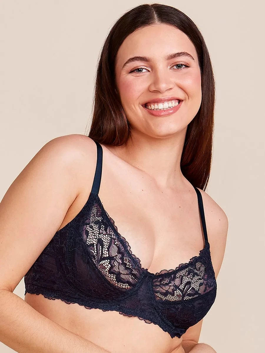 חזיית תחרה עם עצם בצבע  כחול-נייבי