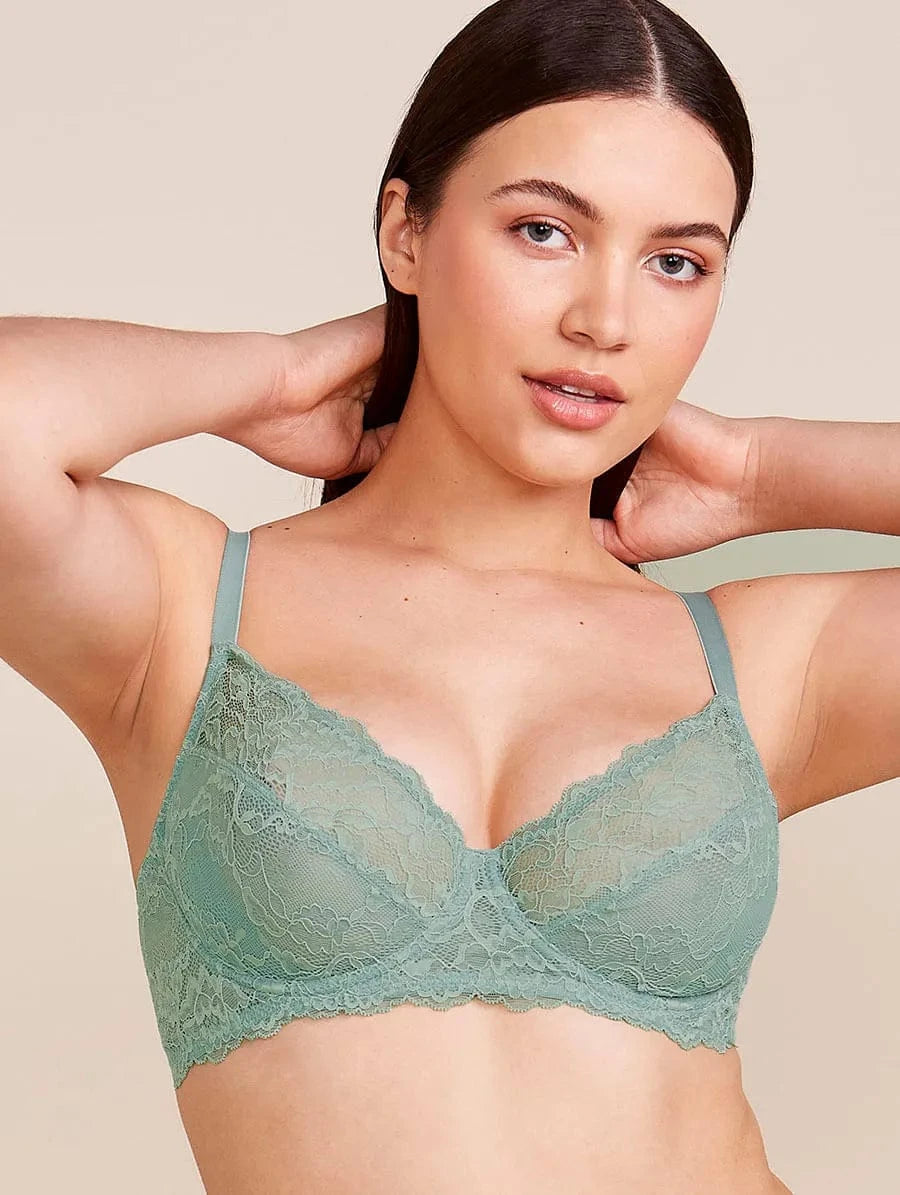 חזיית תחרה עם עצם בצבע ירוק-מרווה