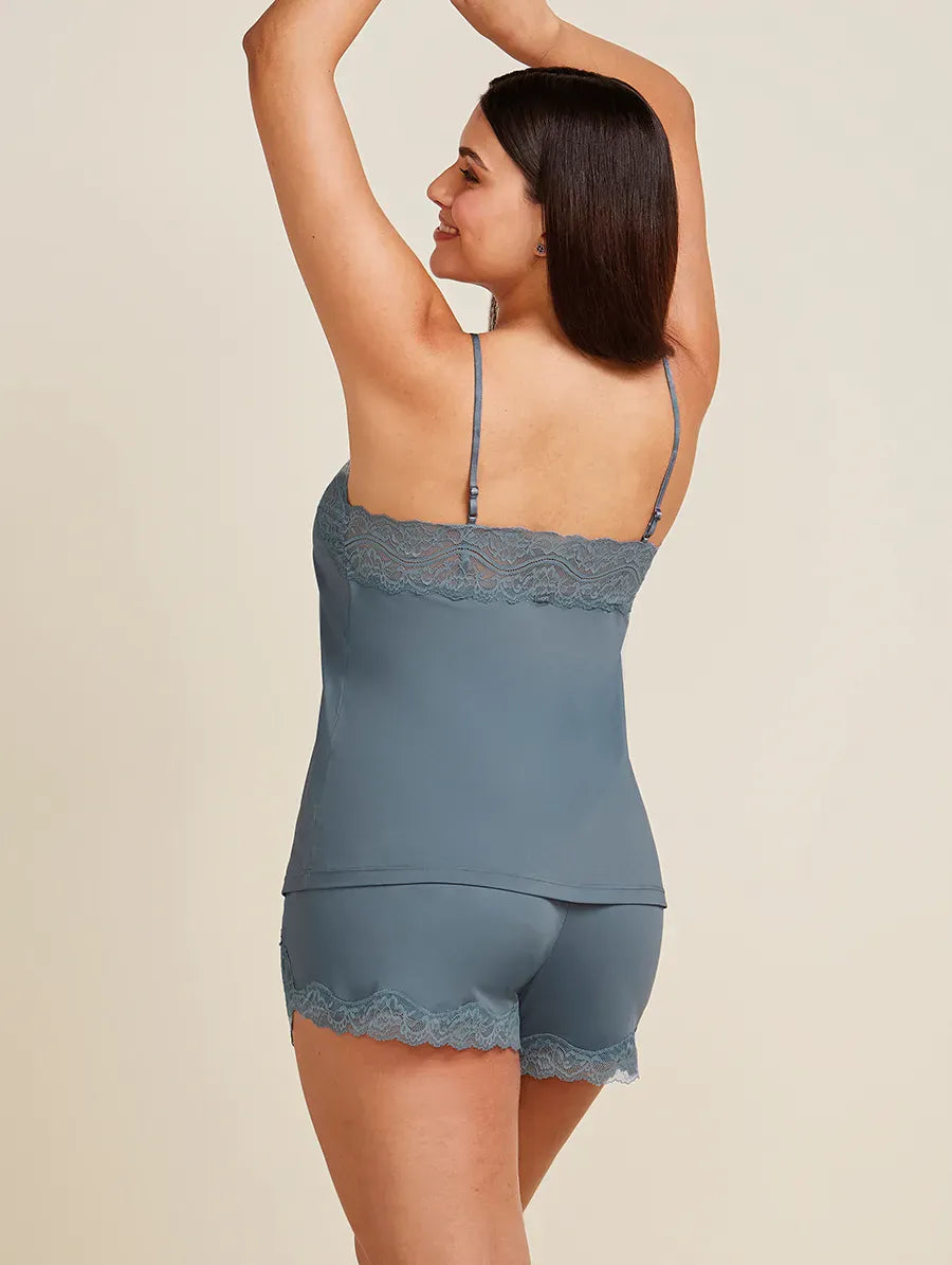 בייבי דול  ממיקרופייבר  בשילוב תחרה שחורה בצבע תכלת-גרפיט