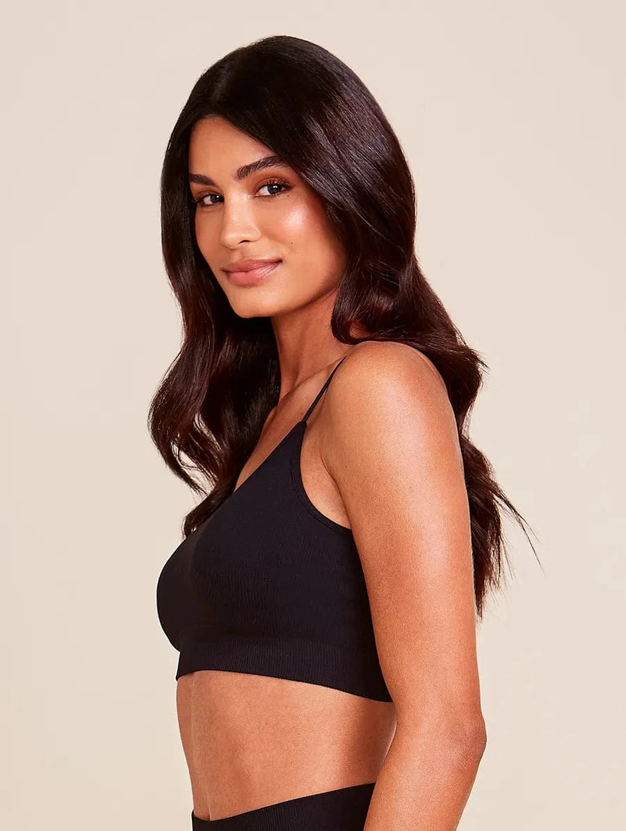 טופ ללא תפרים בלי עצם עם ריפוד נשלף בצבע שחור