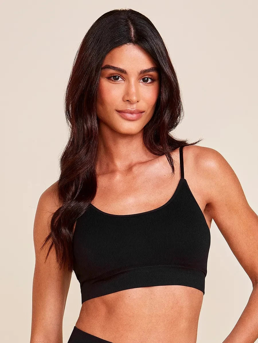 טופ ללא תפרים בלי עצם עם ריפוד נשלף בצבע שחור